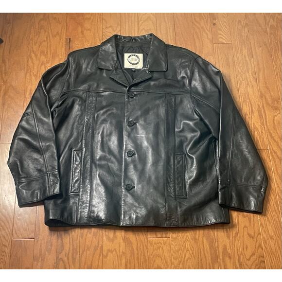 Vintage Wilson’s Leather Black Leather Button Up Blazer Jacket Men’s XL - Picture 1 of 5